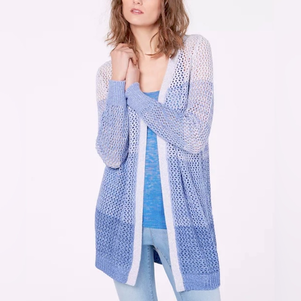 INC International Concepts Blue Ombré Open Knit Sweater Duster size PXL